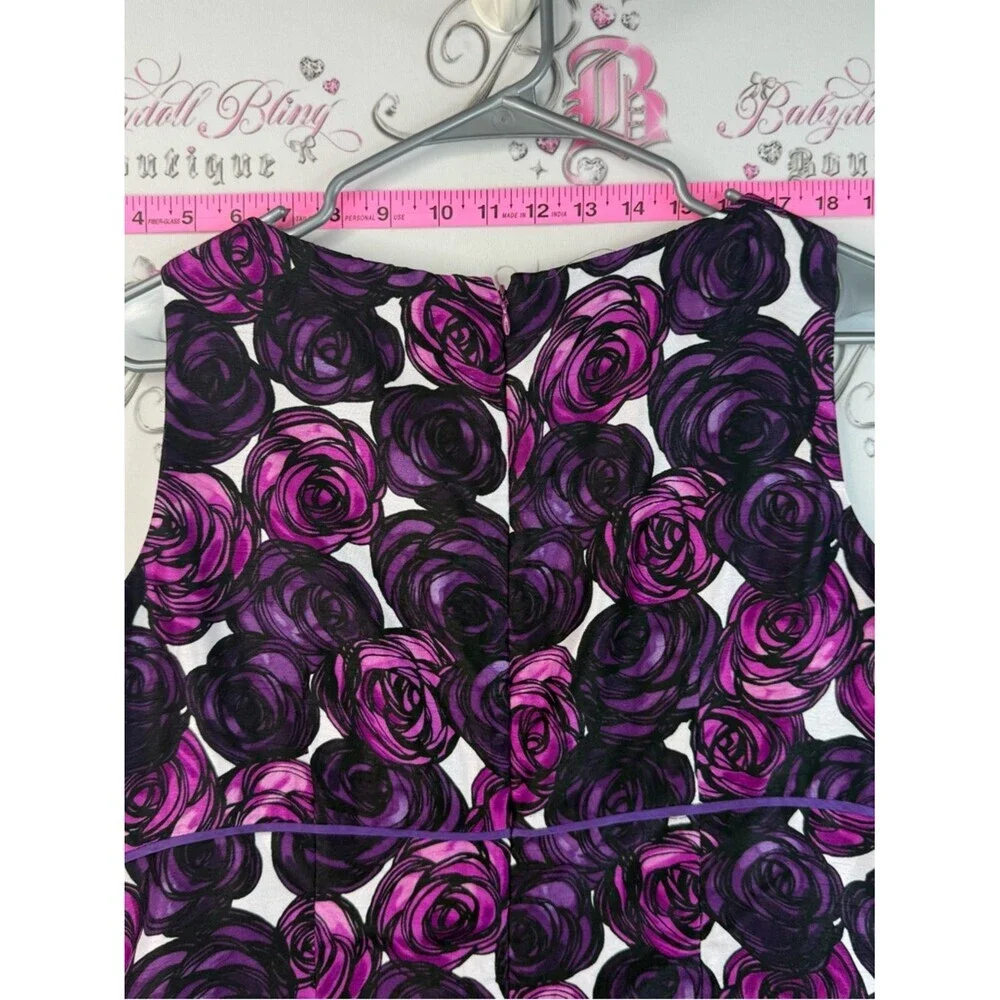 Tahari Dress 100% silk roses flowers floral Purple & Black Floral Midi Dress - Picture 8 of 14